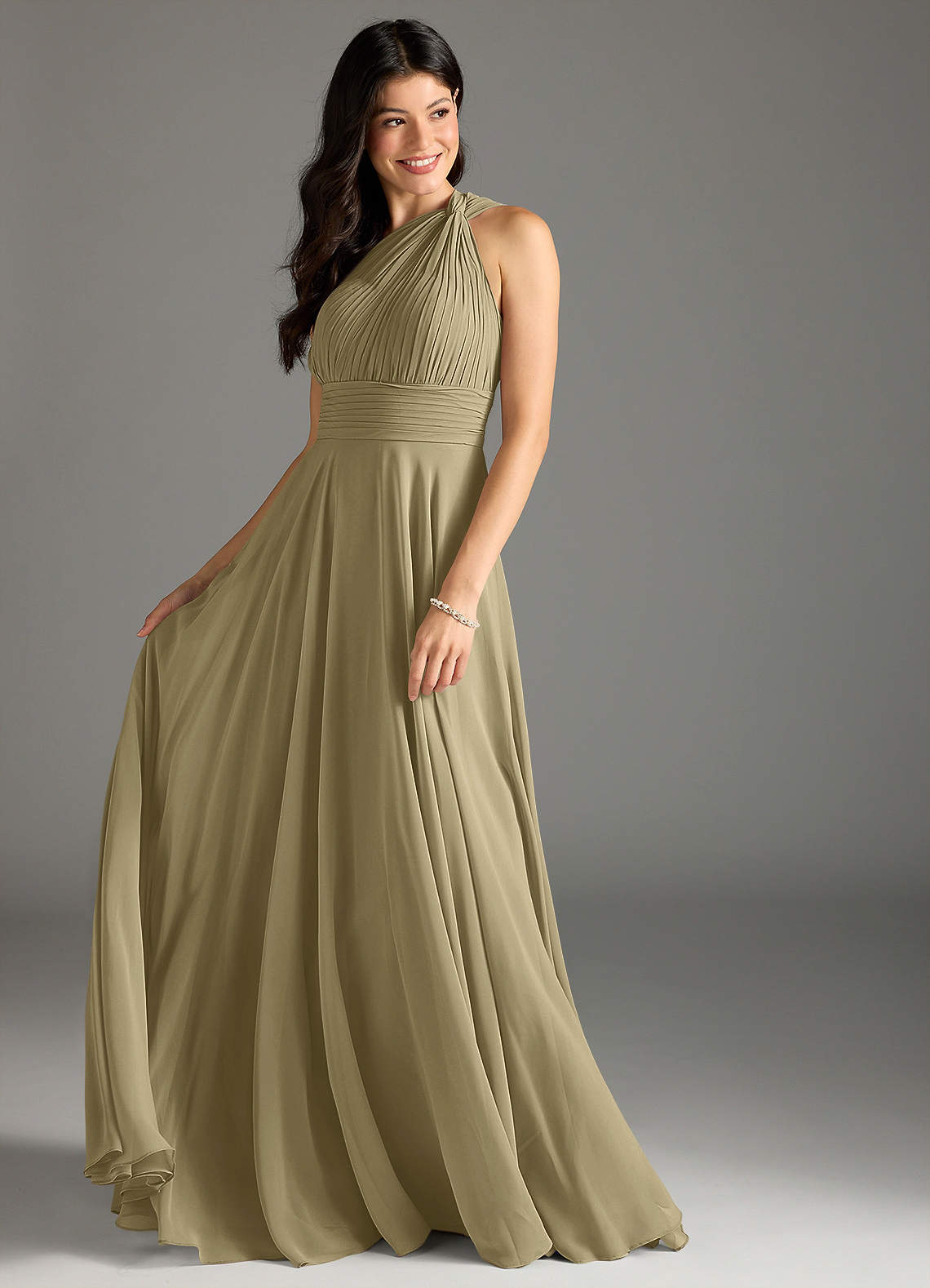 Charlize A-Line One-Shoulder Chiffon Bridesmaid Dress in Moss Green