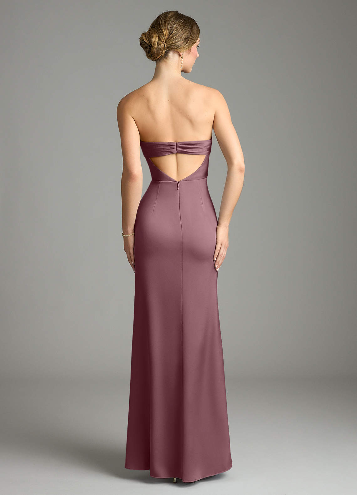 Leonis Mermaid Cowl-Neck Stretch Satin Bridesmaid Dress in Amethyst