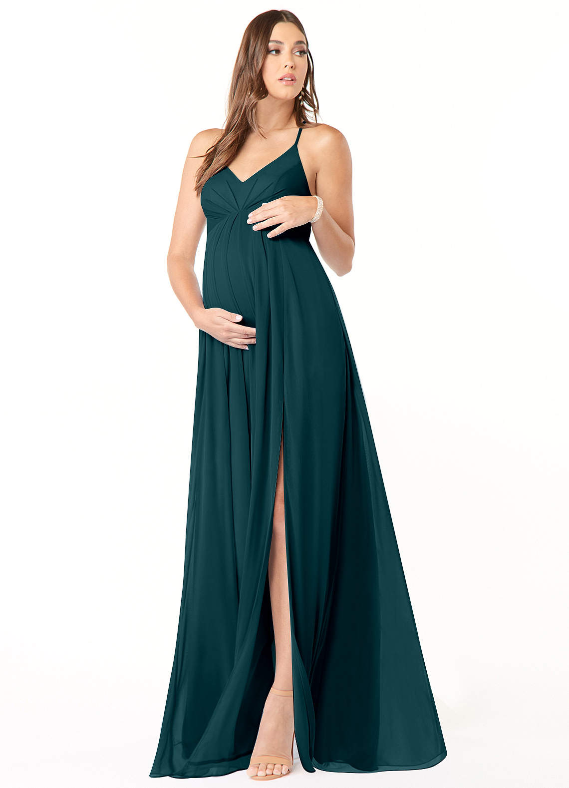 Annabelle A-Line V-Neck Mesh Bridesmaid Dress in Pine