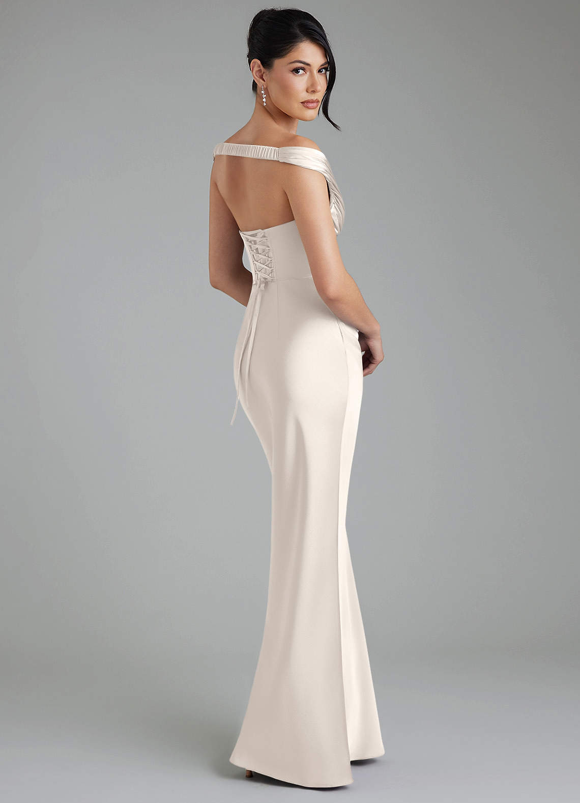 Stella Sheath V-Neck Stretch Satin Bridesmaid Dress in White Alabaster