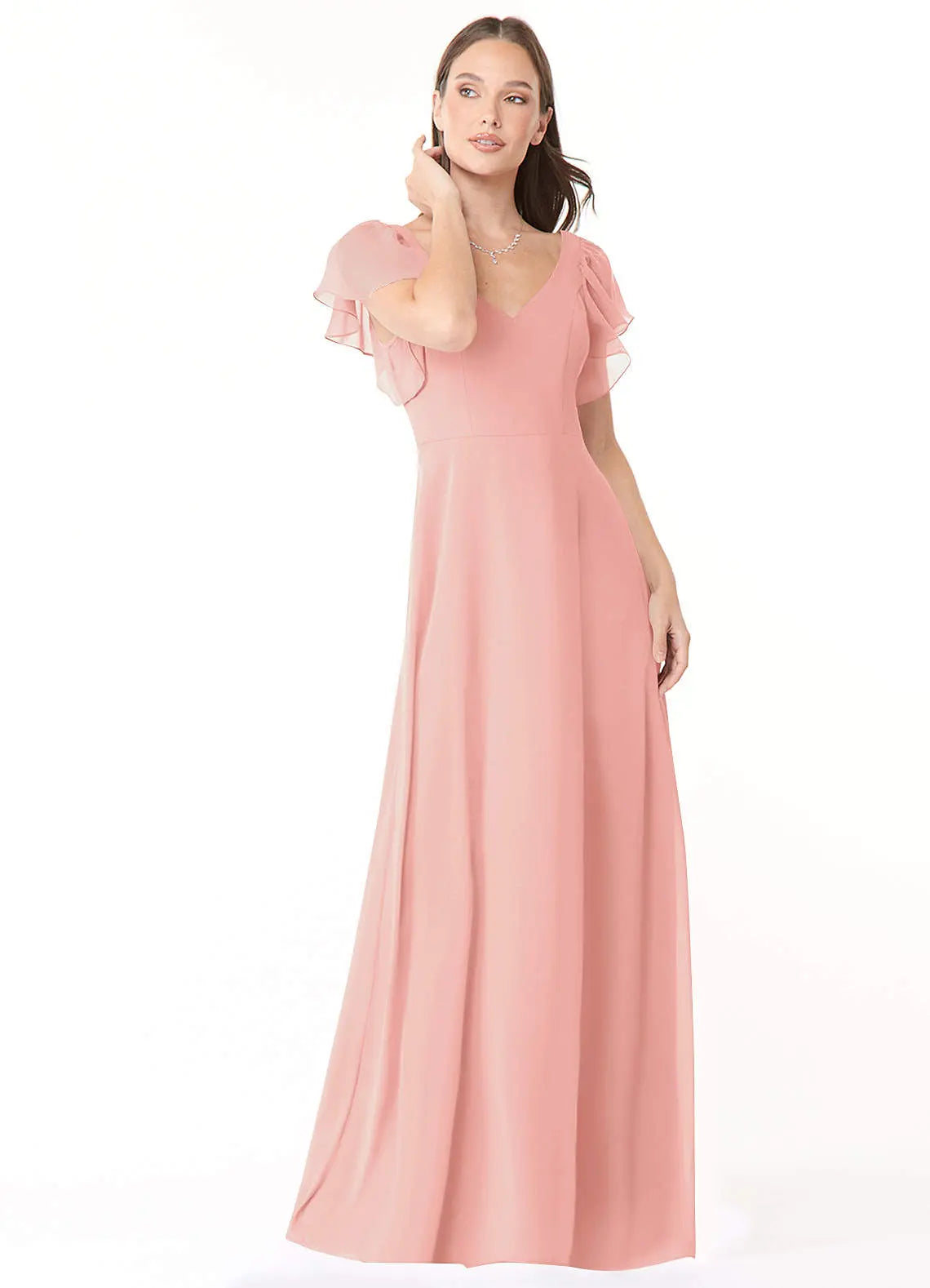 Syenna A-Line V-Neck Chiffon Bridesmaid Dress in Rosette