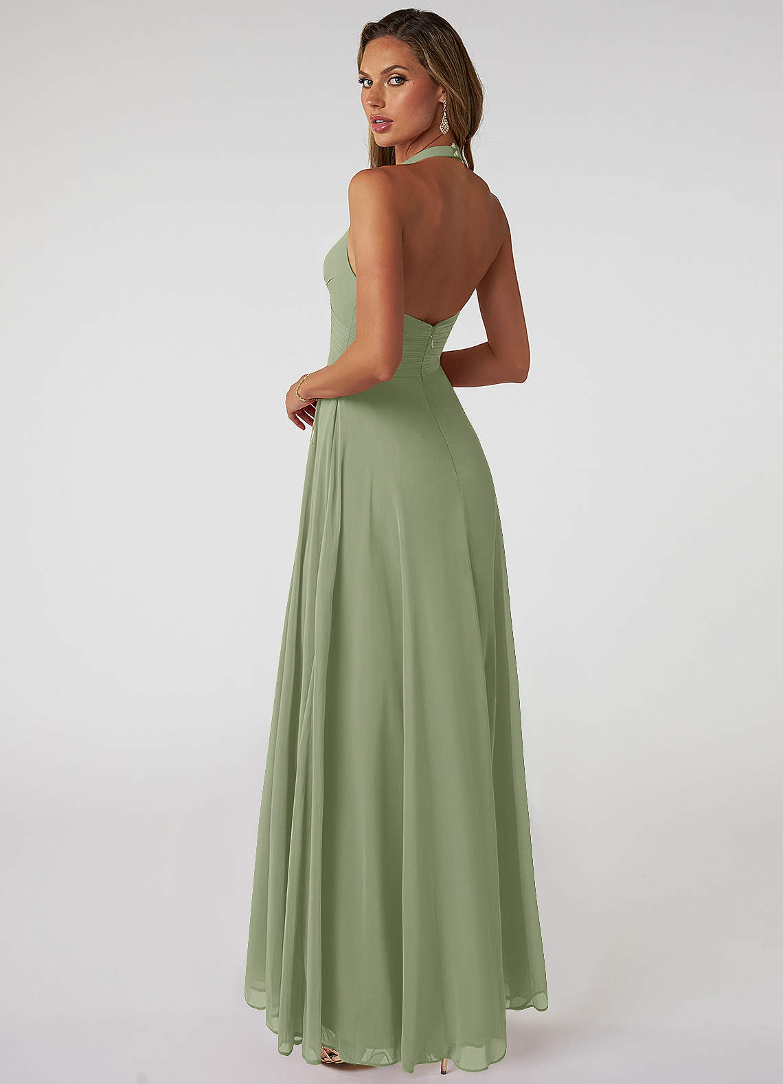 Tessie A-Line V-Neck Chiffon Bridesmaid Dress in Pistachio
