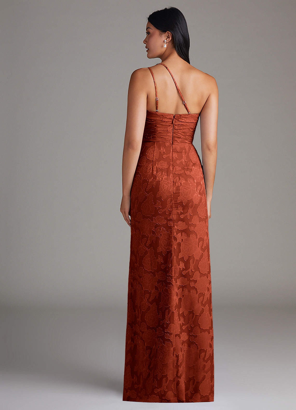 Eren Sheath One-Shoulder Floral Burnout Bridesmaid Dress in Auburn