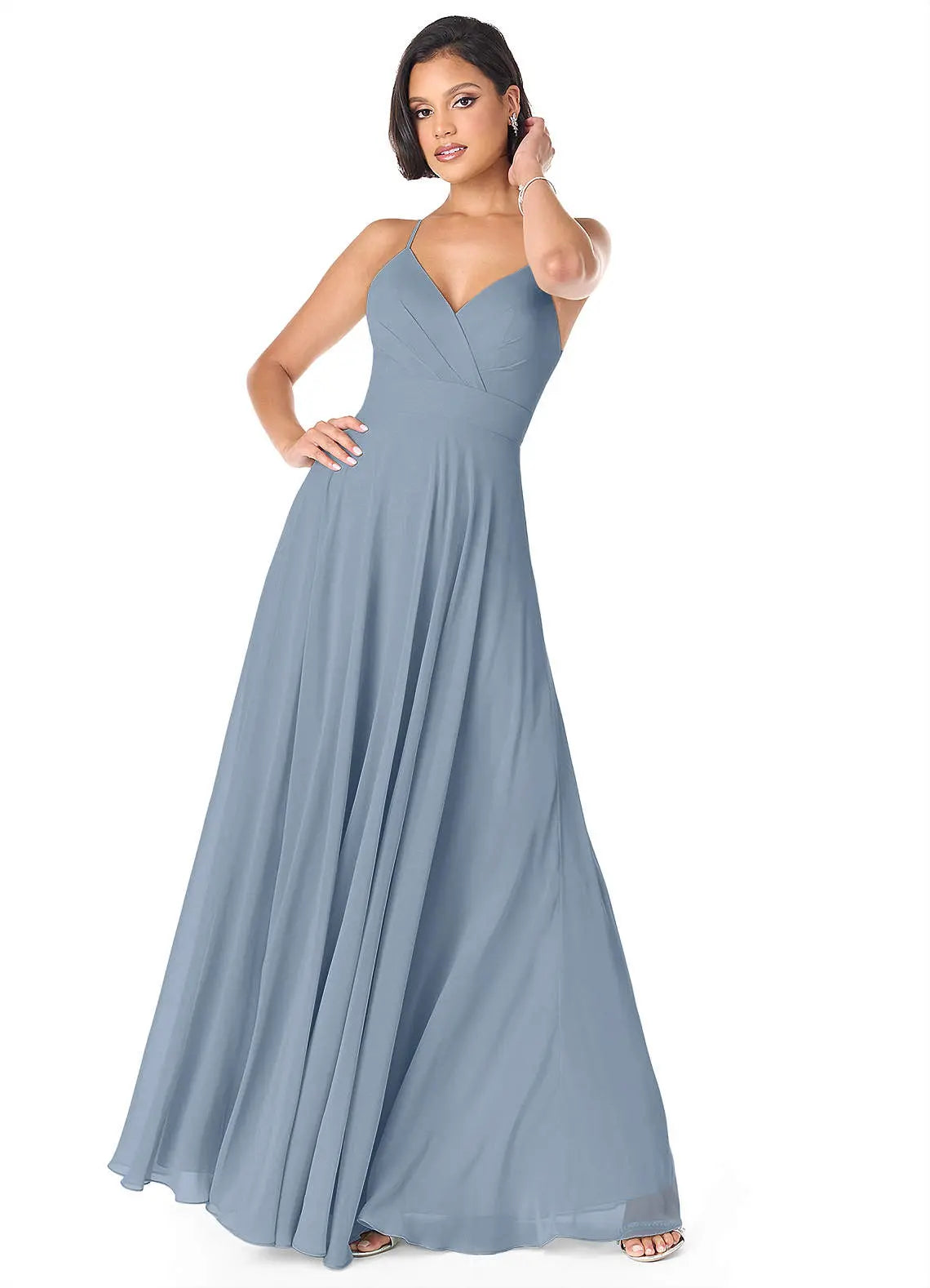 Avelina A-Line V-Neck Chiffon Bridesmaid Dress in dusty blue