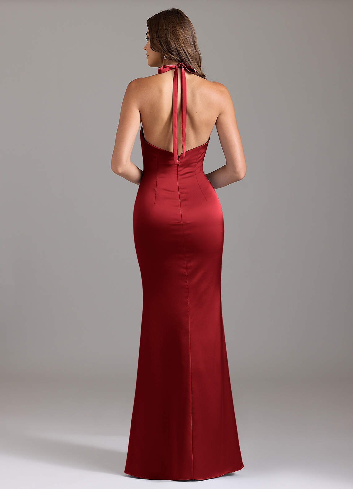 Valerie Mermaid V-Neck Stretch Satin Bridesmaid Dress in Scarlet