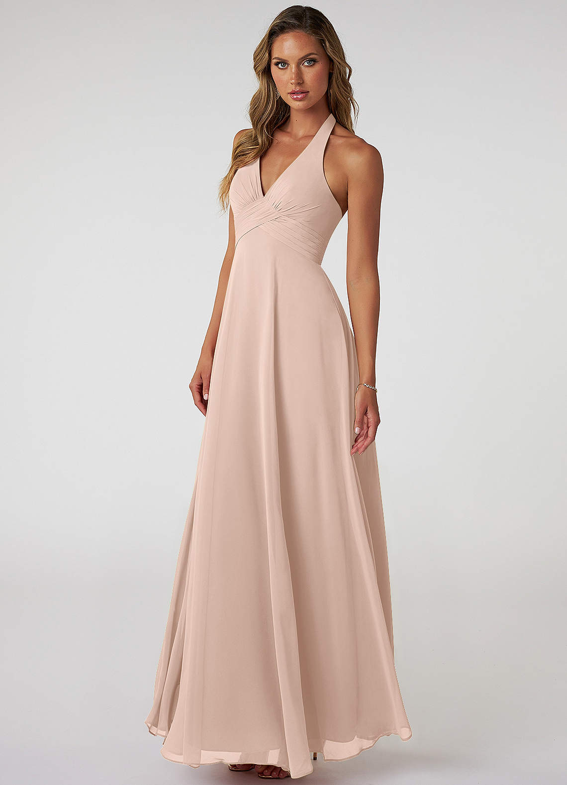 Tessie A-Line V-Neck Chiffon Bridesmaid Dress in English Rose