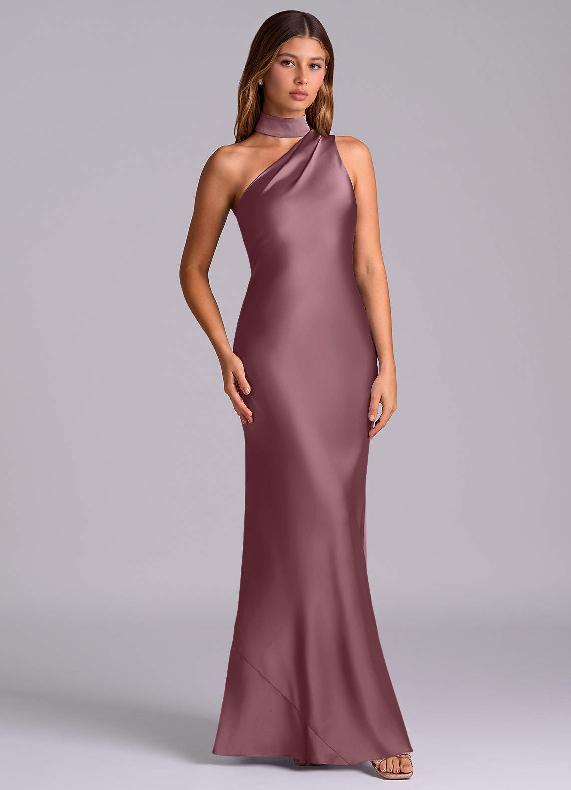 Seona Mermaid One-Shoulder Stretch Satin and Tulle Bridesmaid Dress in Amethyst
