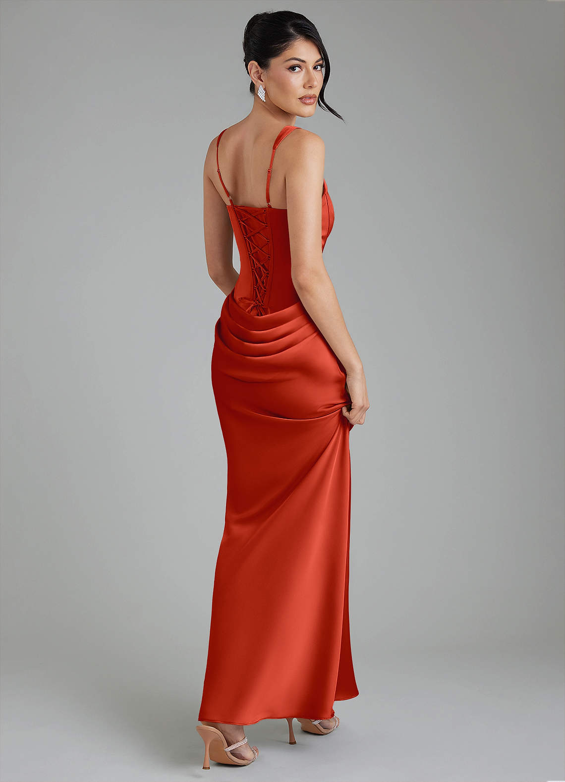Etta Mermaid Square-Neck Stretch Satin Bridesmaid Dress in Rust