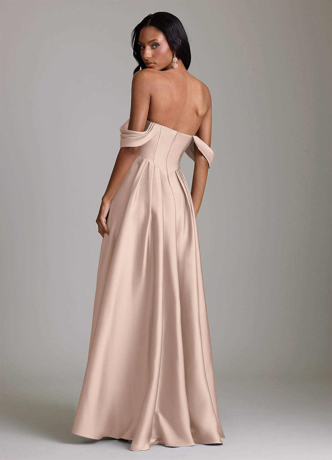 Loisa A-Line Off-the-Shoulder Stretch Satin Bridesmaid Dress in English Rose
