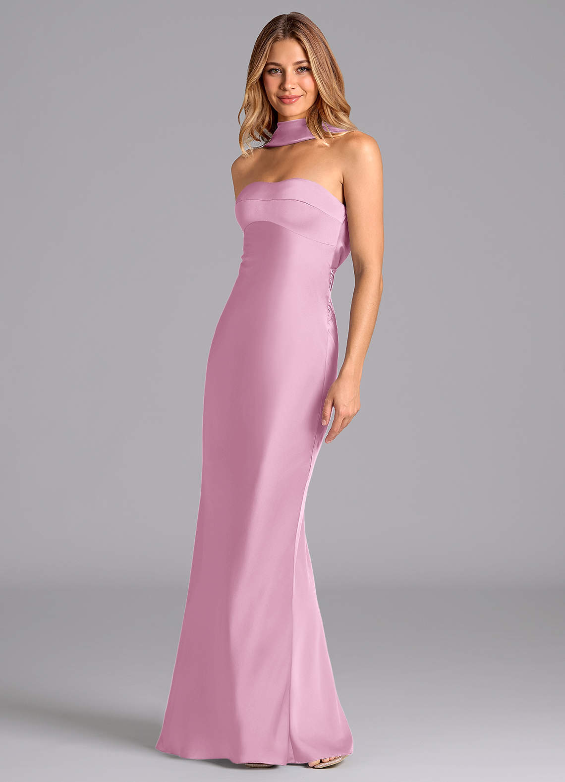 Lusinda Mermaid Strapless Stretch Satin Bridesmaid Dress in candy pink