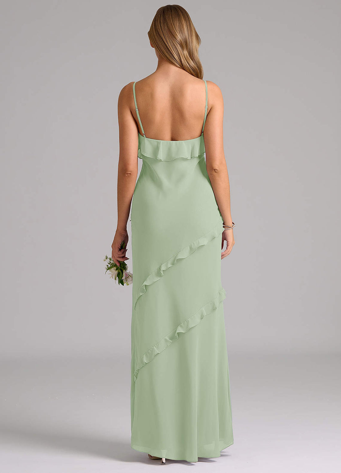 Nancie Mermaid V-Neck Chiffon Bridesmaid Dress in Dusty Sage