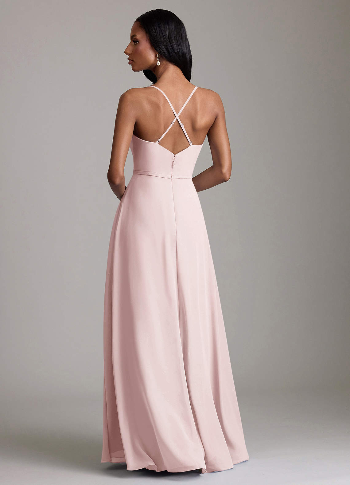 Naeem A-Line V-Neck Chiffon Bridesmaid Dress in Blushing Pink