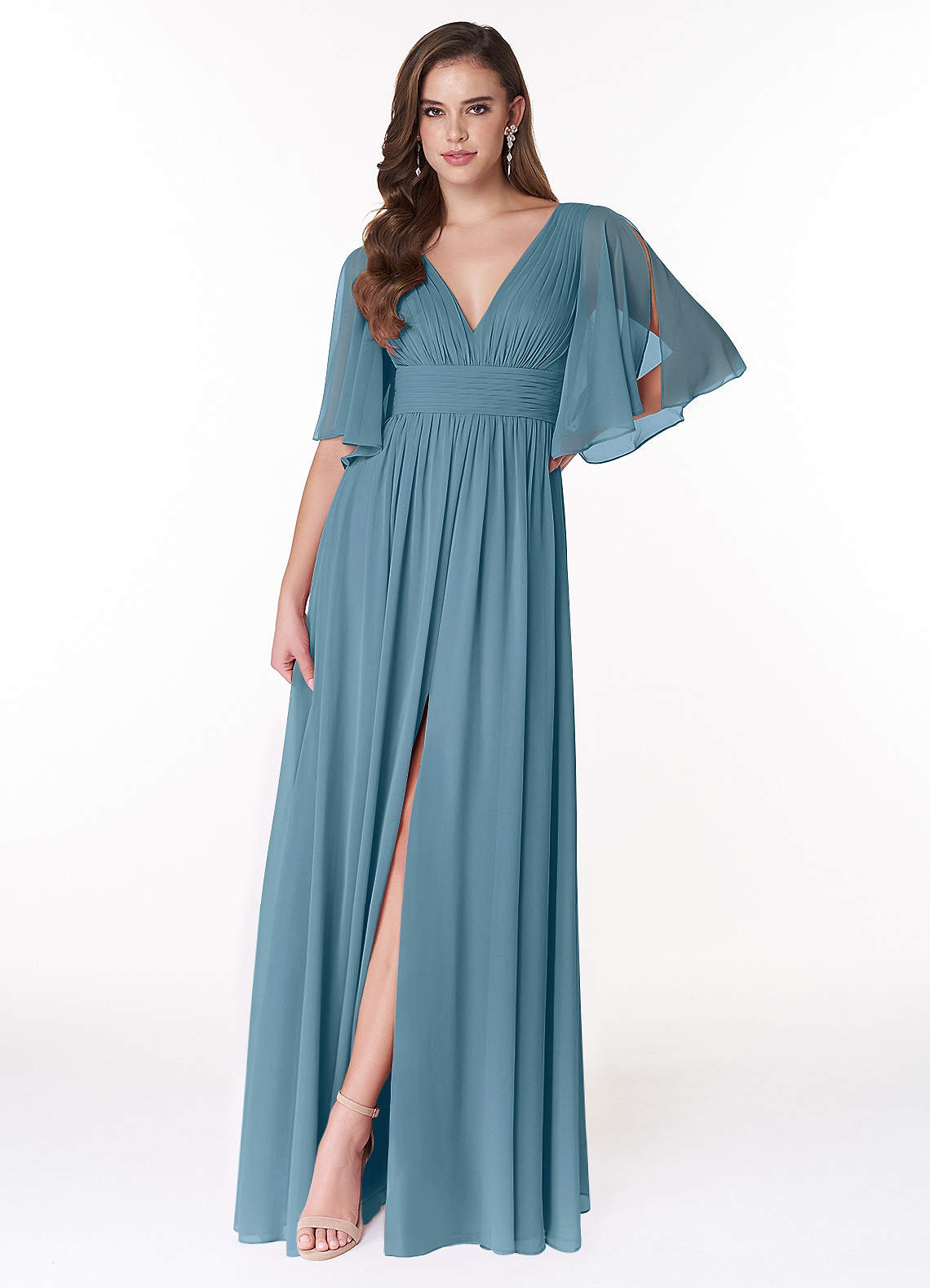 Temeka A-Line V-Neck Chiffon Bridesmaid Dress in Bermuda