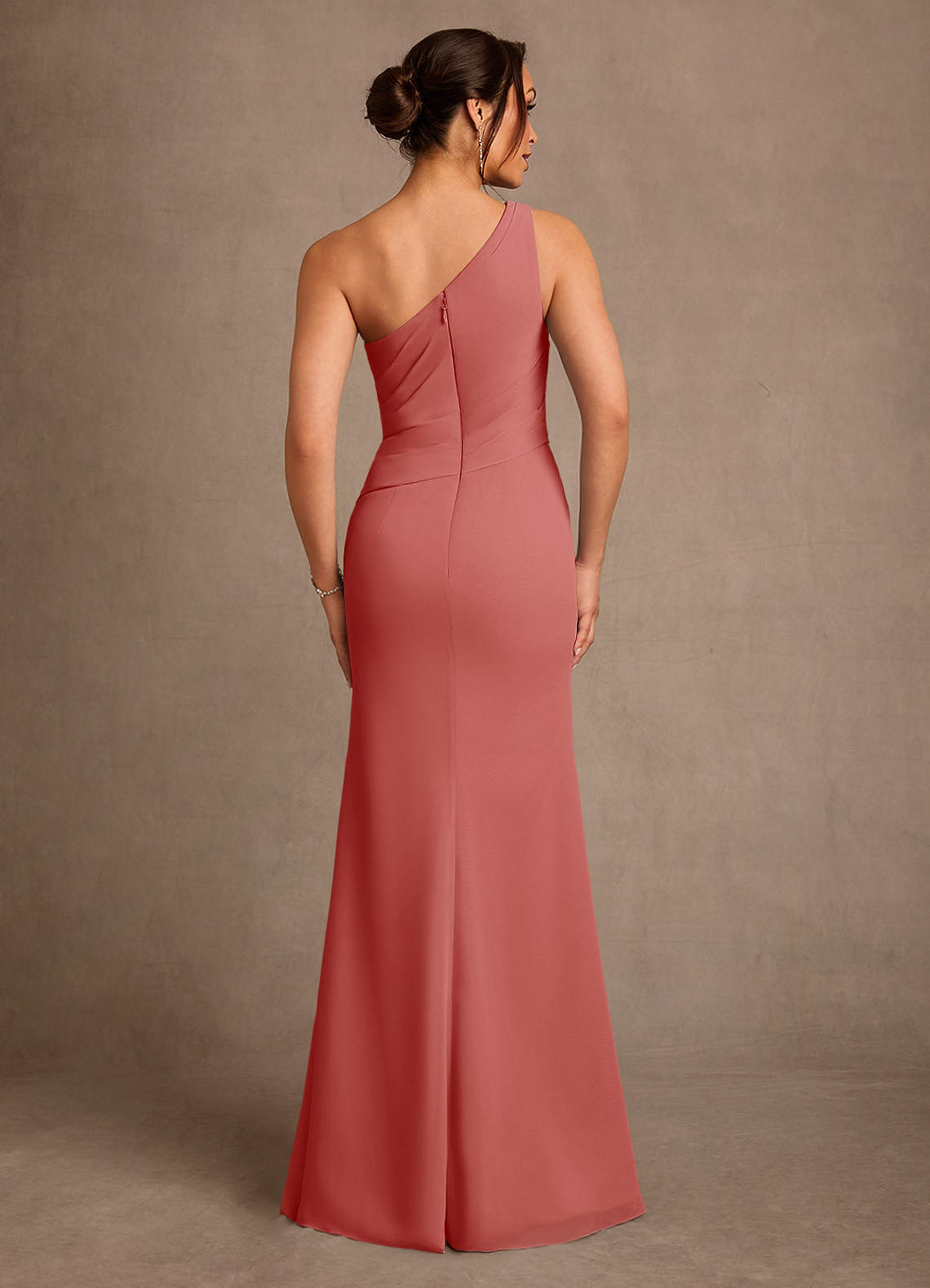 Floy Sheath One-Shoulder Chiffon Mother of the Bride Dress in Antique Rose