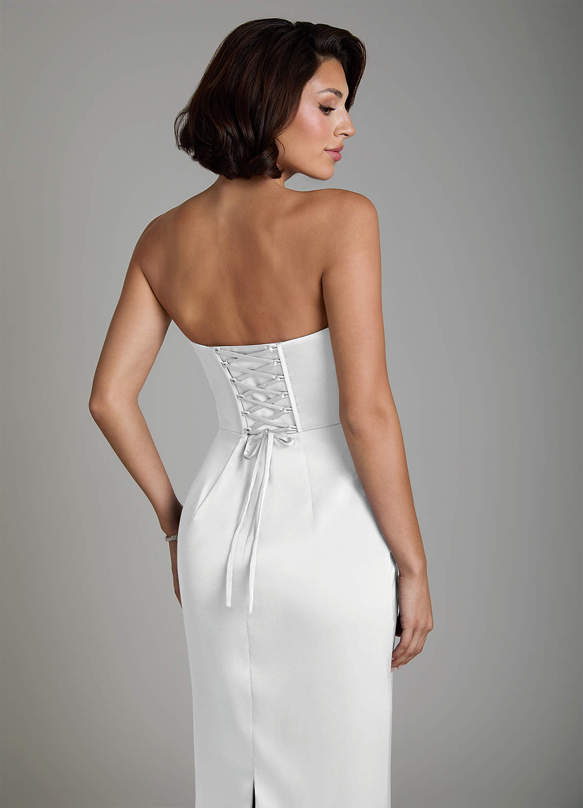 Fallyn Sheath Strapless Stretch Satin Bridesmaid Dress in white