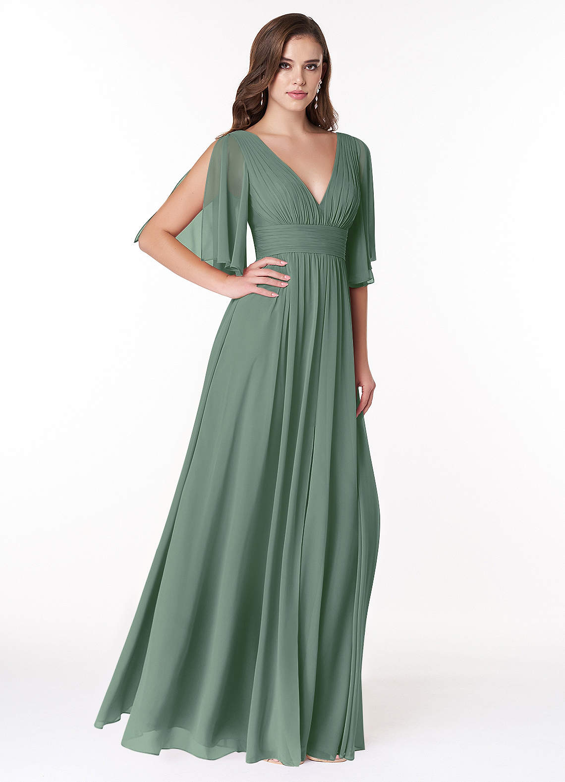 Temeka A-Line V-Neck Chiffon Bridesmaid Dress in Eucalyptus