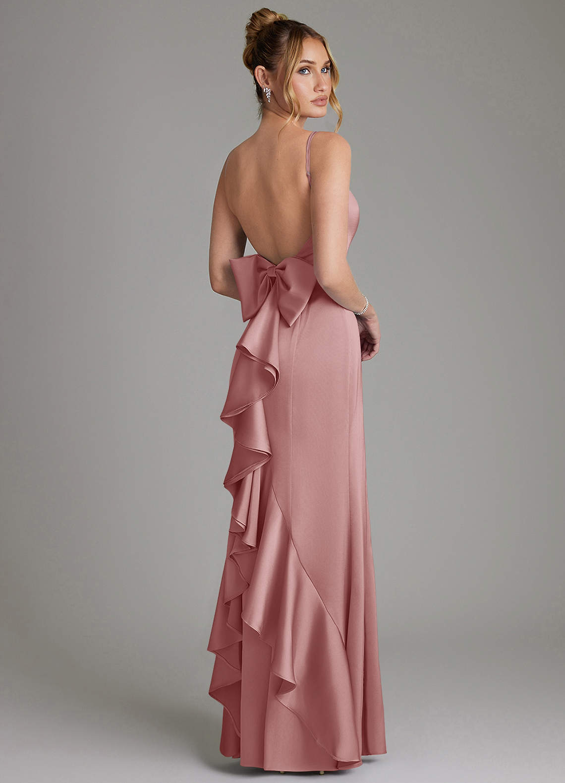 Zherra Mermaid Scoop-Neck Stretch Satin Bridesmaid Dress in dusty rose