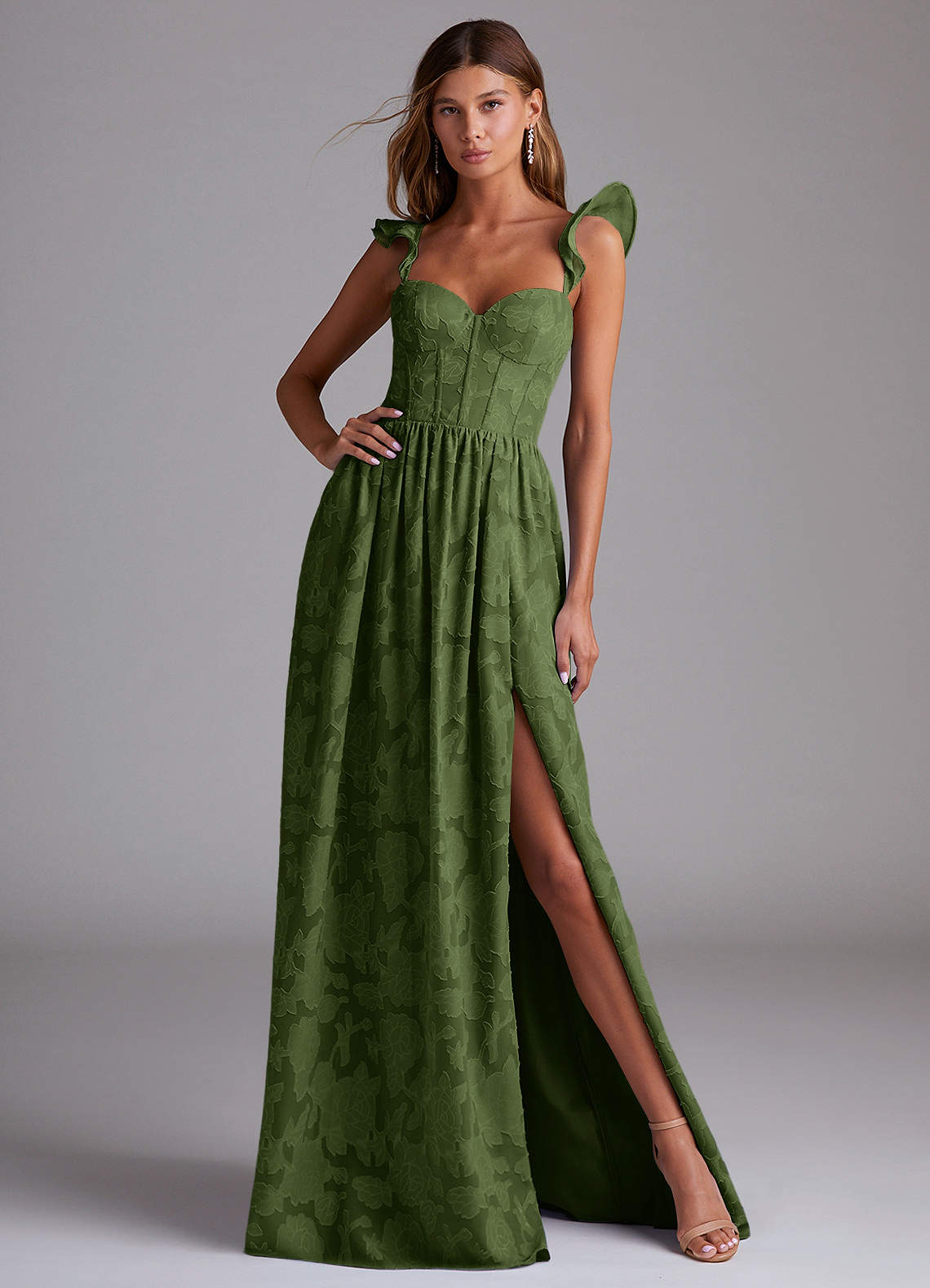 Denisse A-Line Sweetheart Floral Burnout Bridesmaid Dress in Olive
