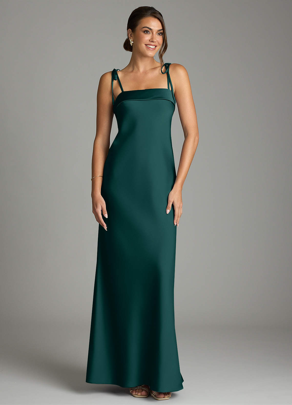 Ellia Sheath Straight-Neck Stretch Satin Bridesmaid Dress in Pine