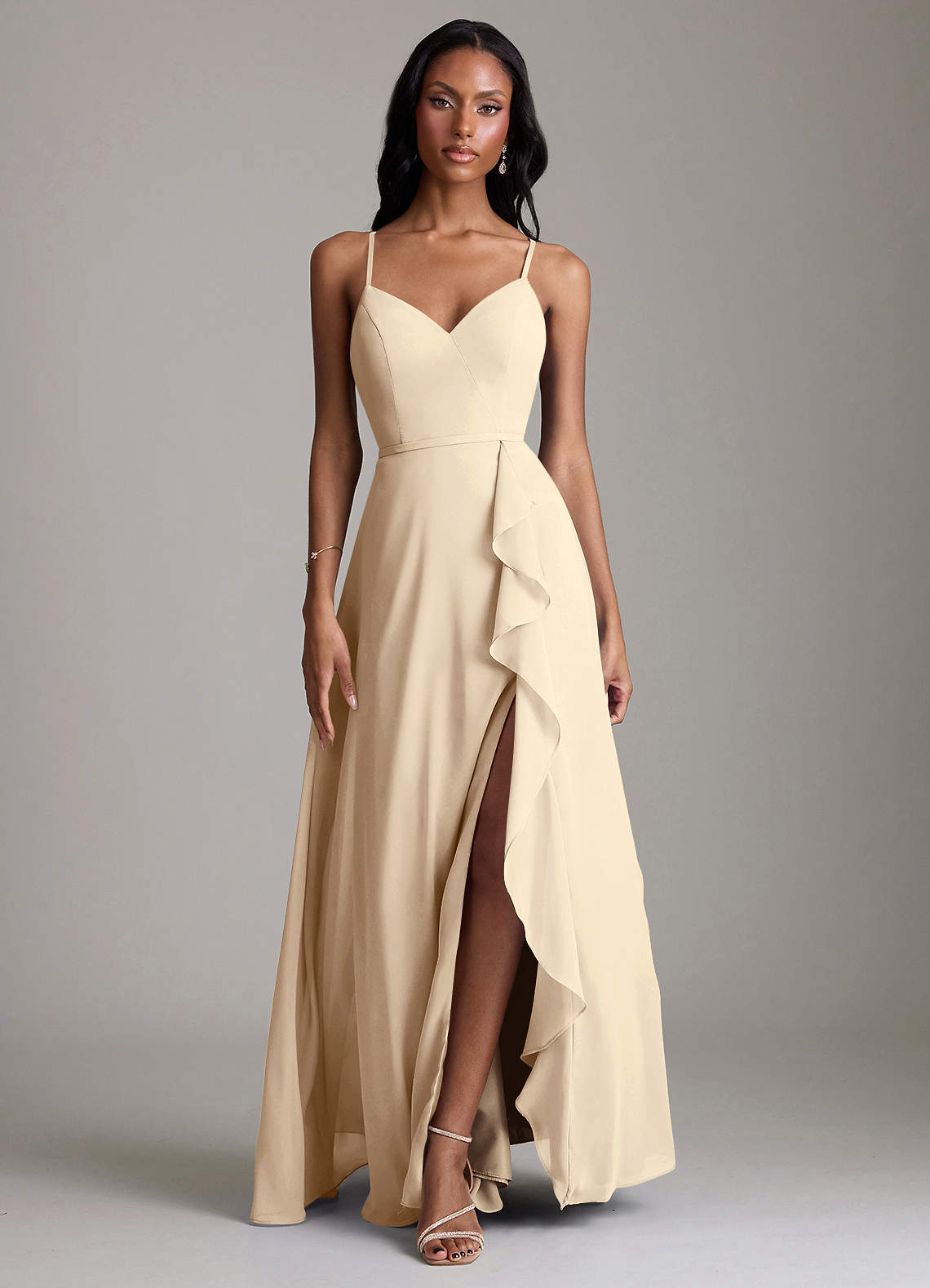 Naeem A-Line V-Neck Chiffon Bridesmaid Dress in Champagne
