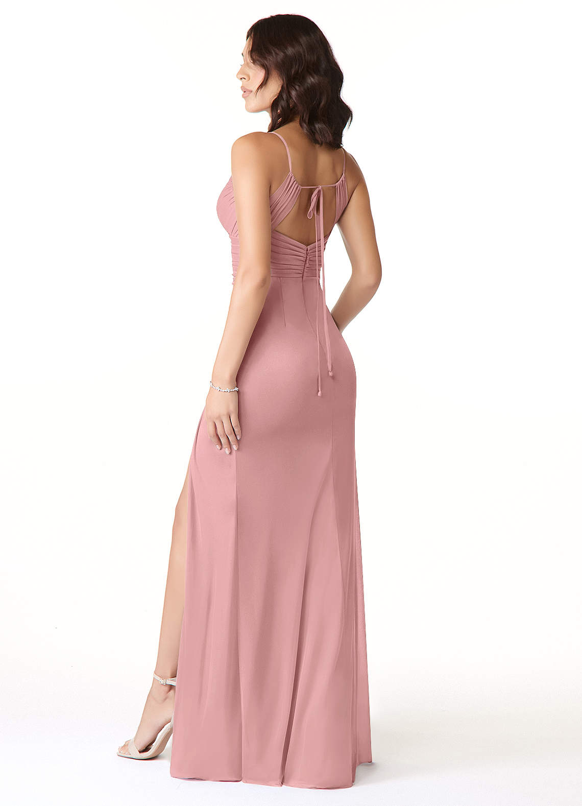 Reneya Mermaid V-Neck Mesh Bridesmaid Dress in dusty rose