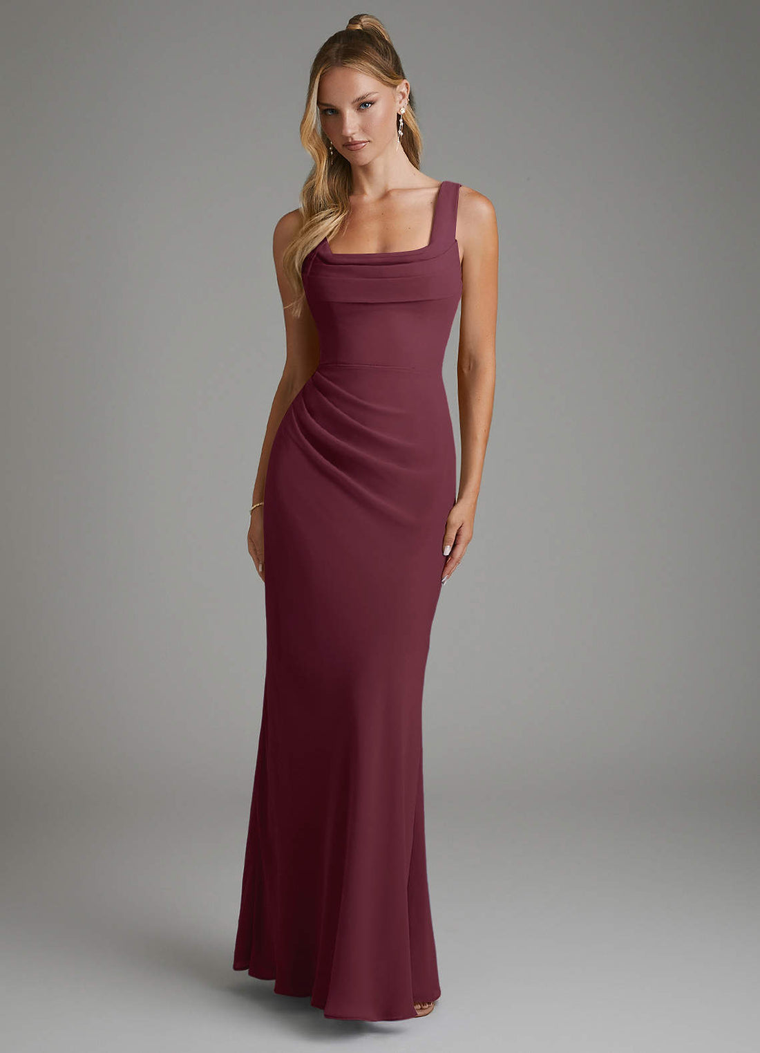Asa Sheath Square-Neck Chiffon Bridesmaid Dress in Cabernet