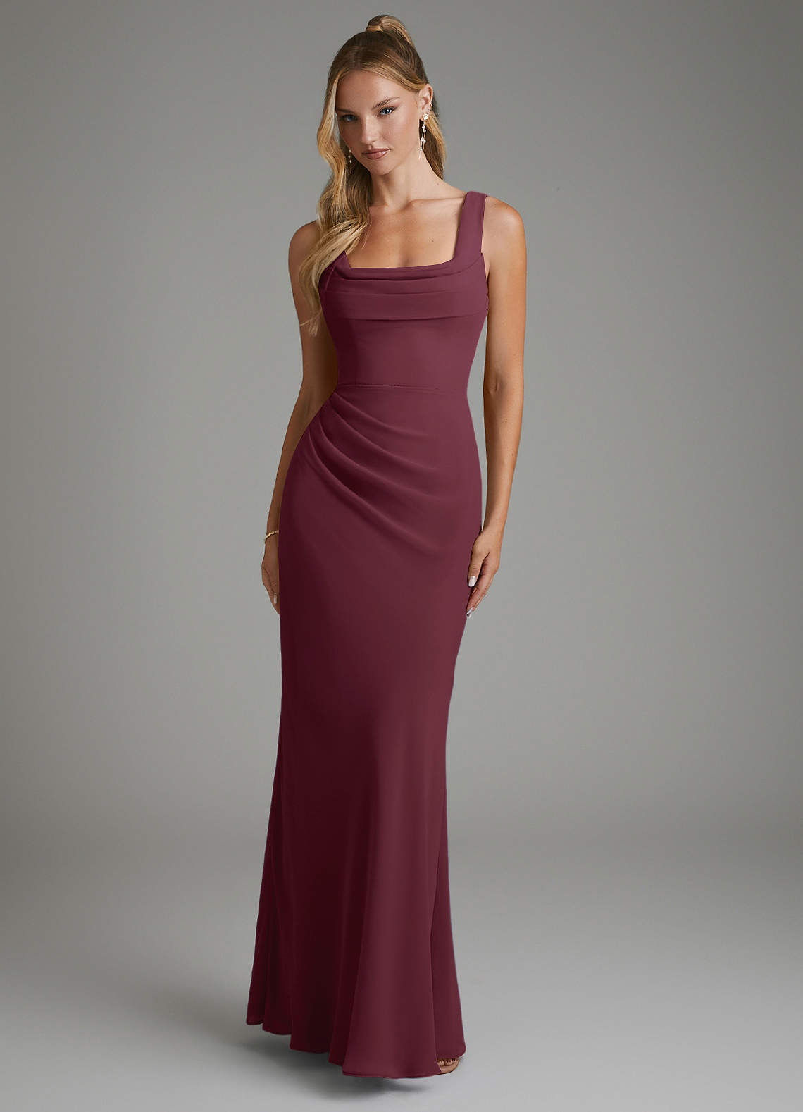 Asa Sheath Square-Neck Chiffon Bridesmaid Dress in Cabernet