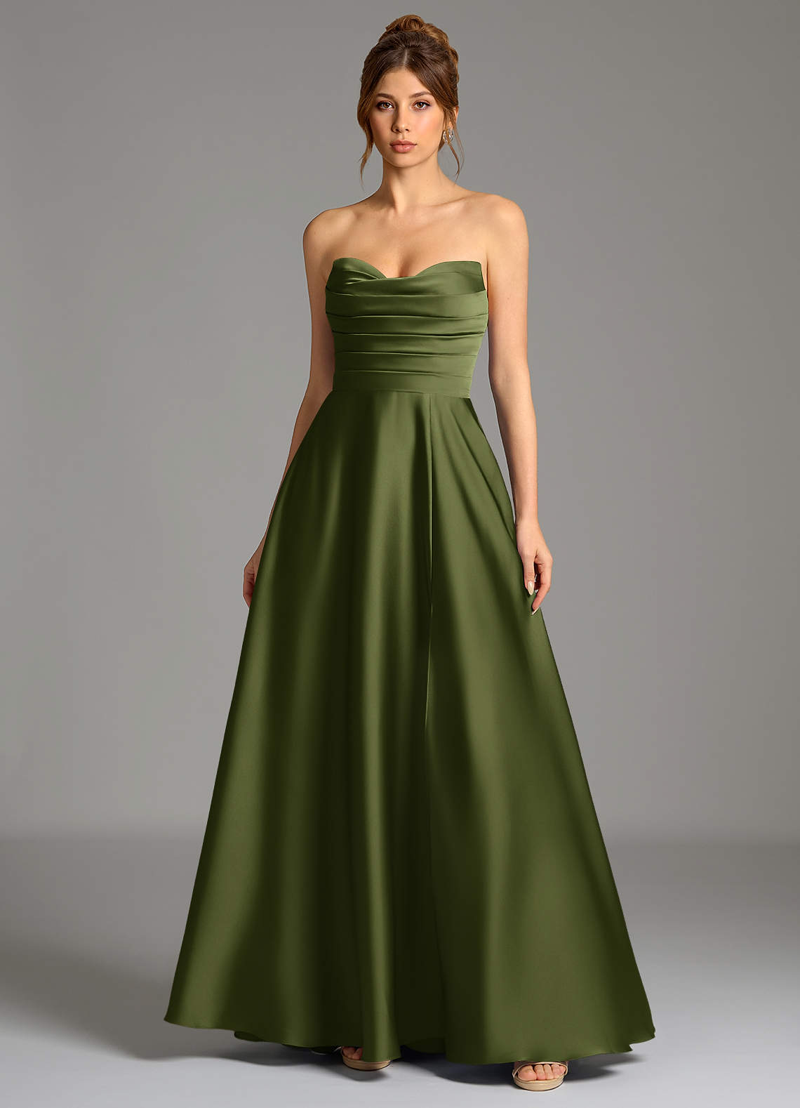 Ayla A-Line Sweetheart Stretch Satin Bridesmaid Dress in Olive
