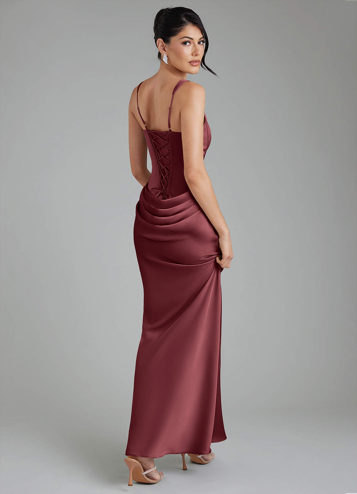 Etta Mermaid Square-Neck Stretch Satin Bridesmaid Dress in Merlot
