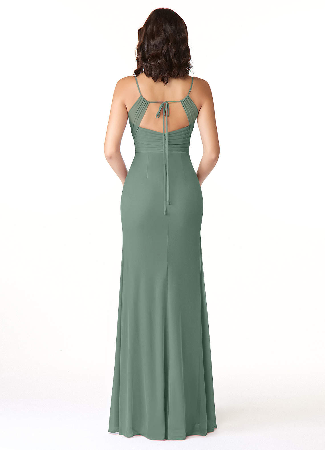 Reneya Mermaid V-Neck Mesh Bridesmaid Dress in Eucalyptus