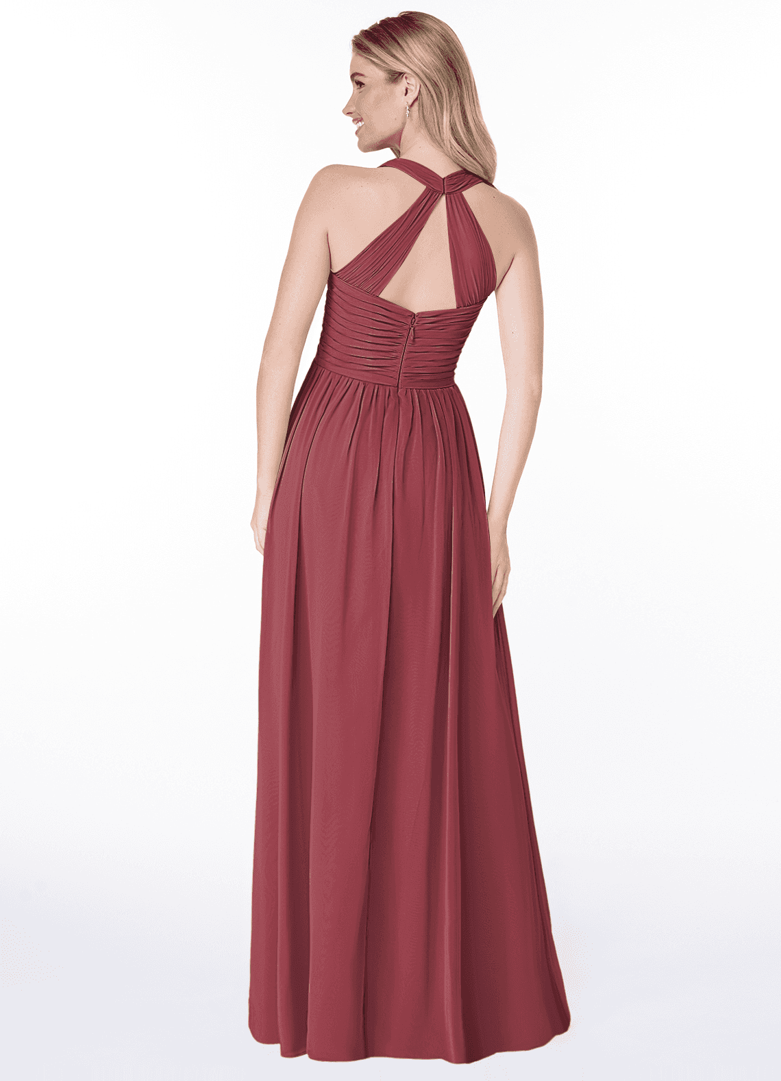 Jaclyn A-Line Halter Chiffon Bridesmaid Dress in Merlot