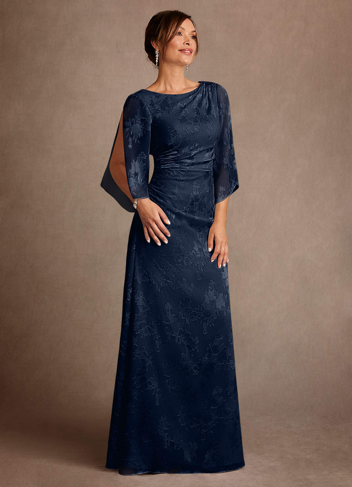 Anaheim Sheath Scoop-Neck Floral Burnout Mother of the Bride Dress in Dark Navy