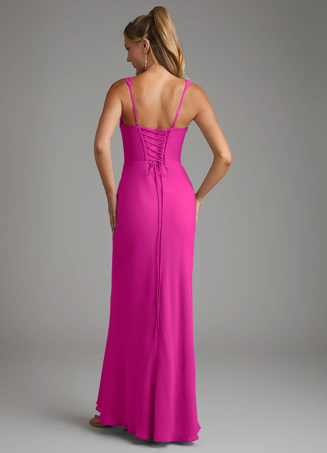 Asa Sheath Square-Neck Chiffon Bridesmaid Dress in Fuchsia