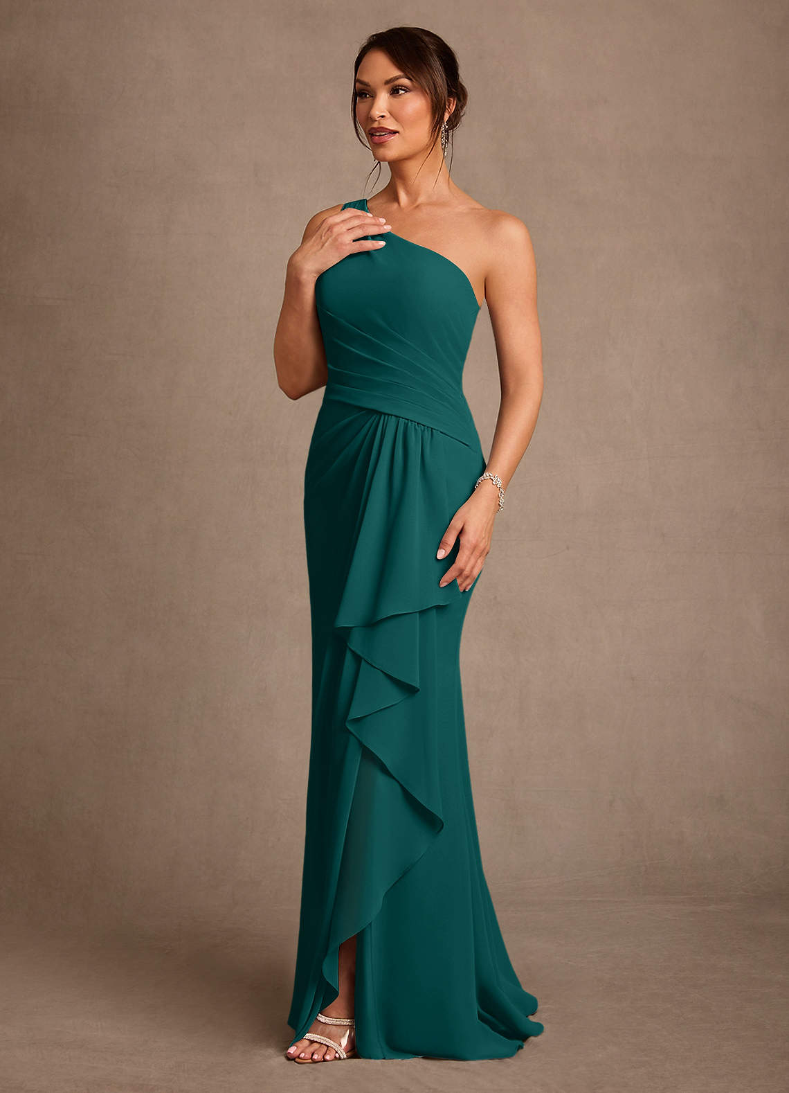 Floy Sheath One-Shoulder Chiffon Mother of the Bride Dress in Peacock