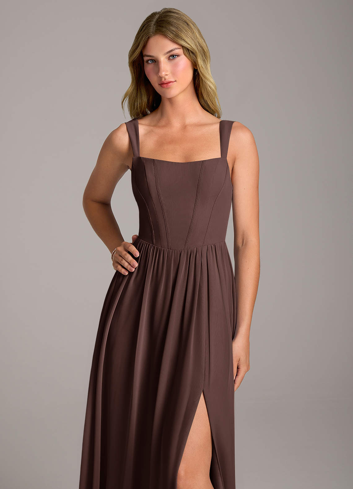 Rosaline A-Line Square-Neck Chiffon Bridesmaid Dress in Ganache