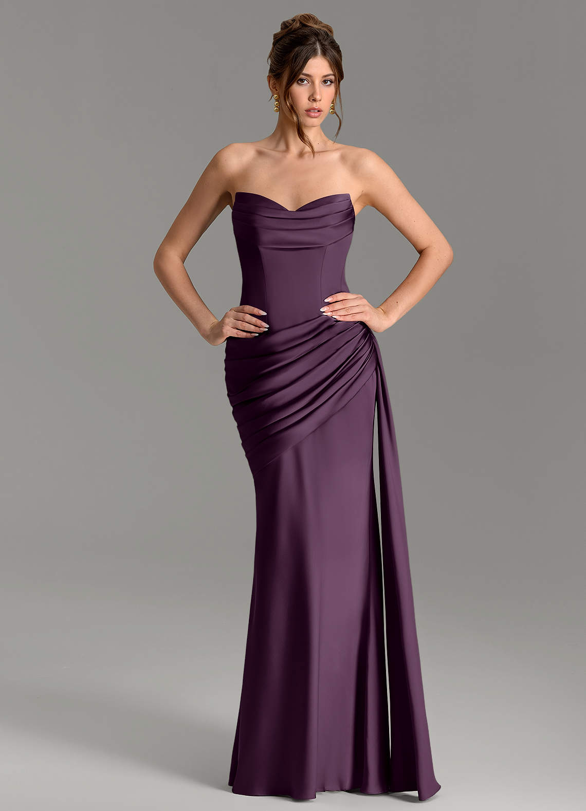 Zorah Mermaid Sweetheart Stretch Satin Bridesmaid Dress in Plum