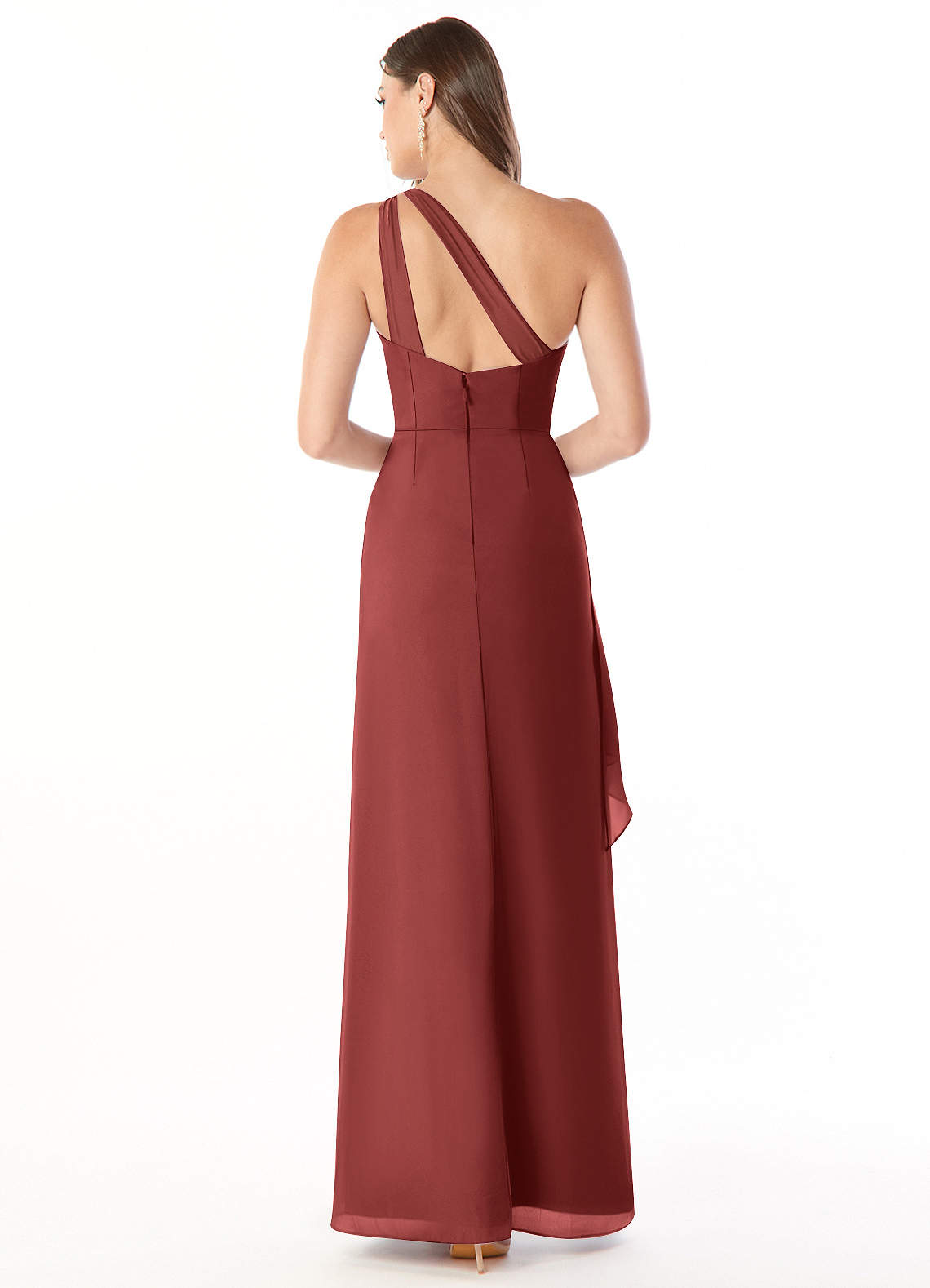 Maive Sheath One-Shoulder Chiffon Bridesmaid Dress in Terracotta
