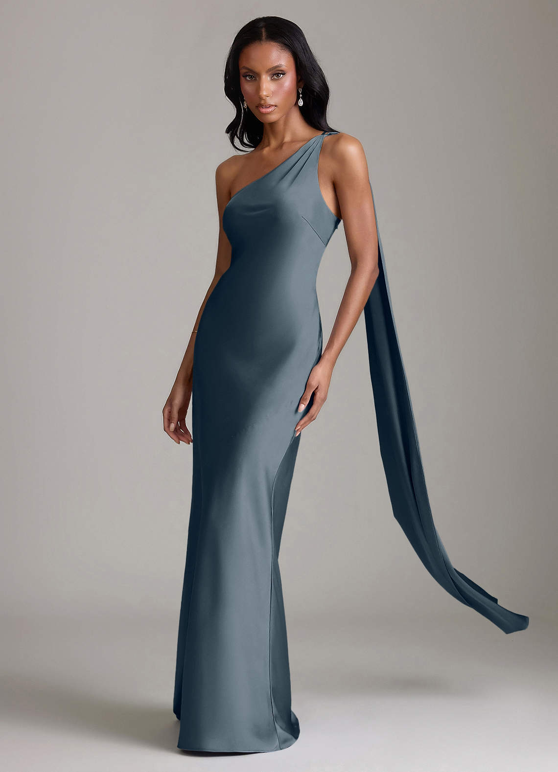 Juniper Mermaid One-Shoulder Stretch Satin Bridesmaid Dress in Twilight