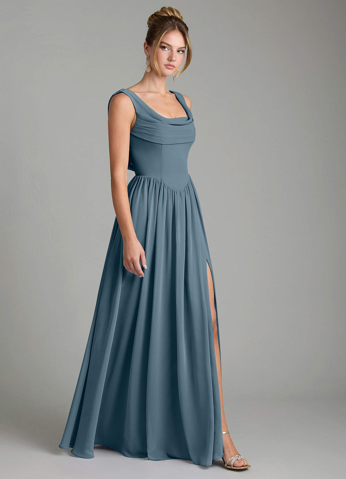 Novi A-Line Square-Neck Chiffon Bridesmaid Dress in Twilight