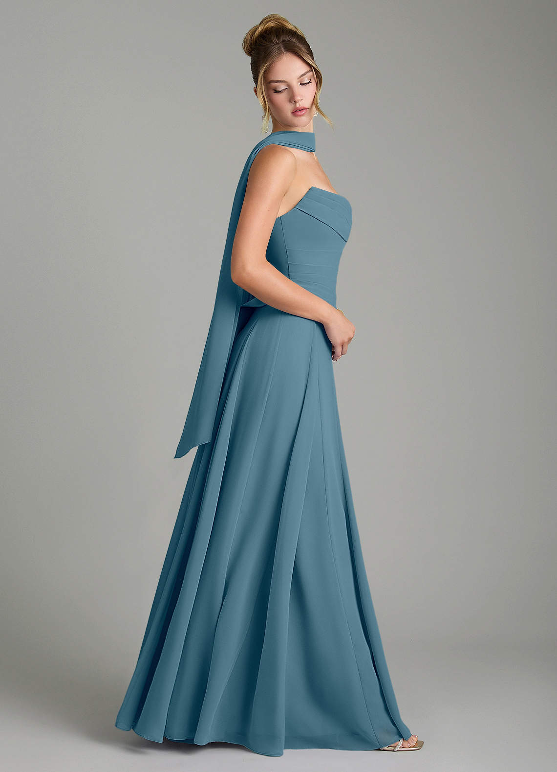 Gabriela A-Line Cowl-Neck Chiffon Bridesmaid Dress in Bermuda