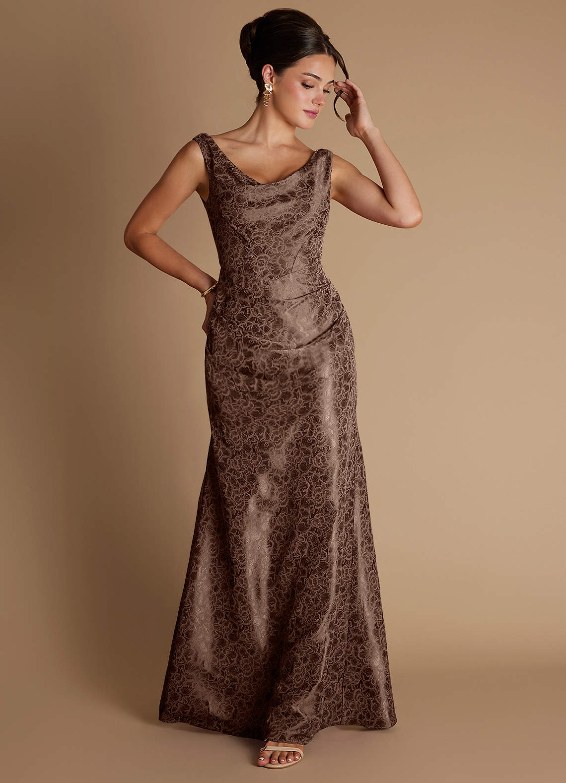 Kiana Mermaid Scoop-Neck Jacquard Wedding Guest Dress in Sky Blue