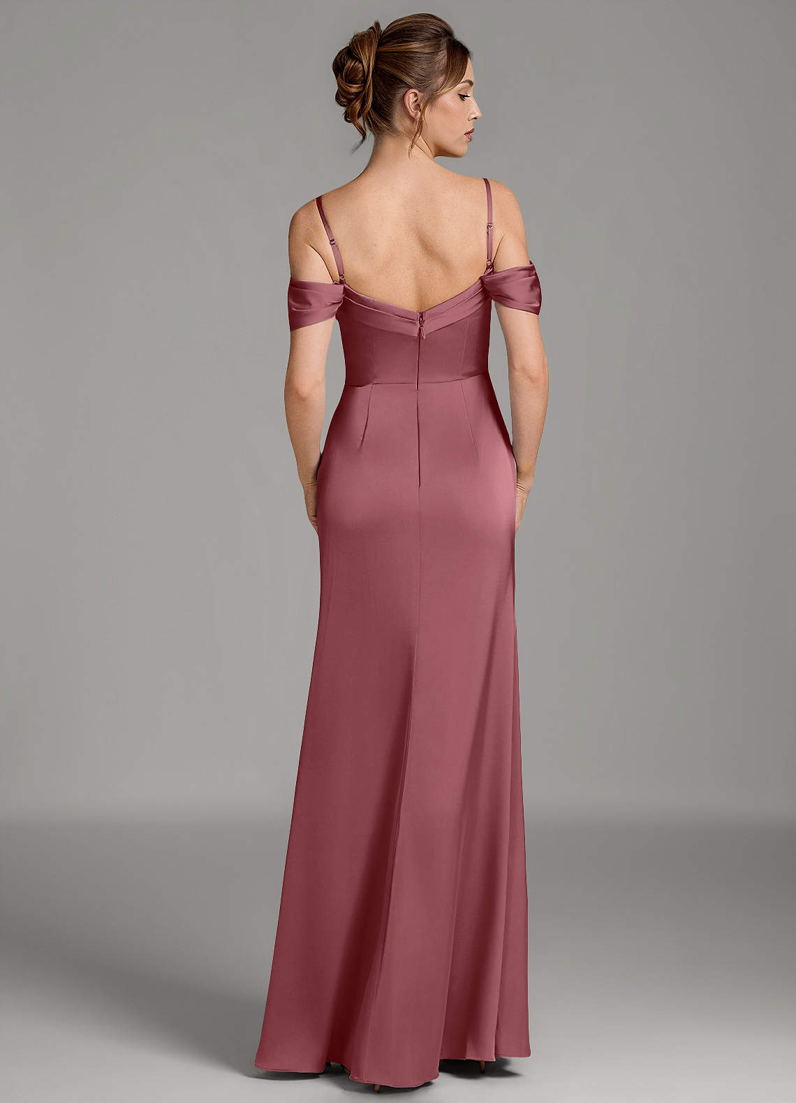 Wyatt Mermaid Off-the-Shoulder Stretch Satin Bridesmaid Dress in Desert Rose