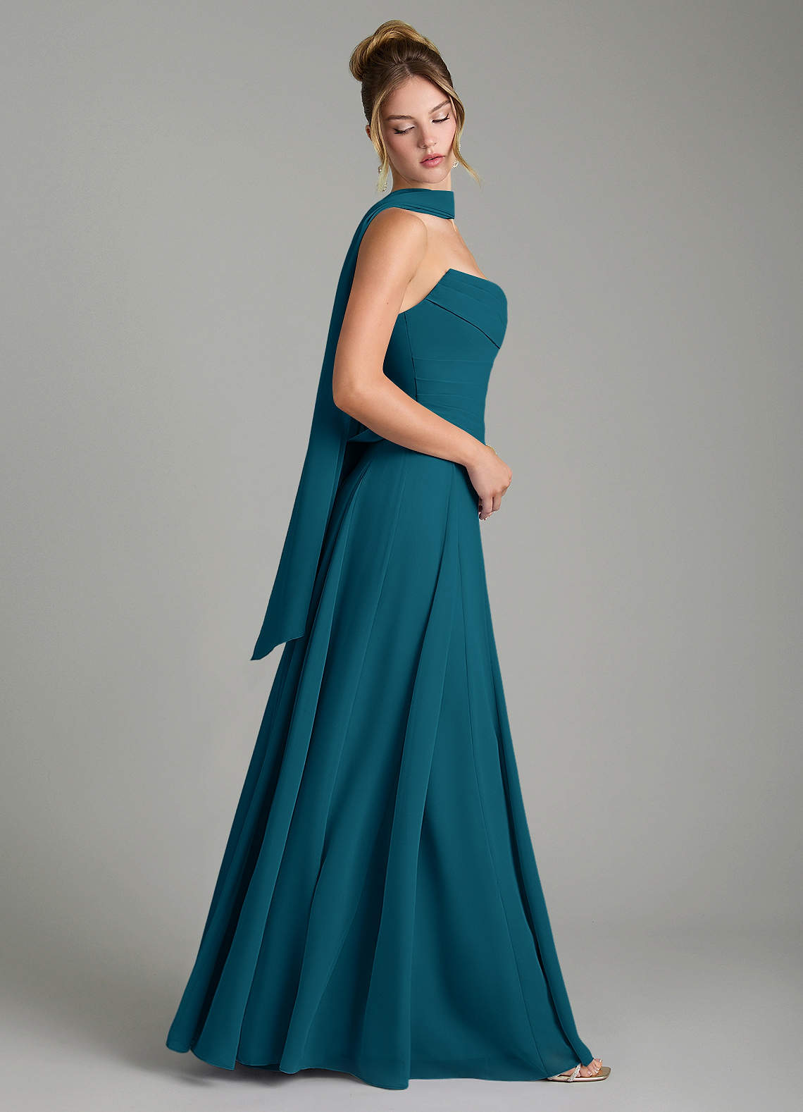 Gabriela A-Line Cowl-Neck Chiffon Bridesmaid Dress in Ink Blue