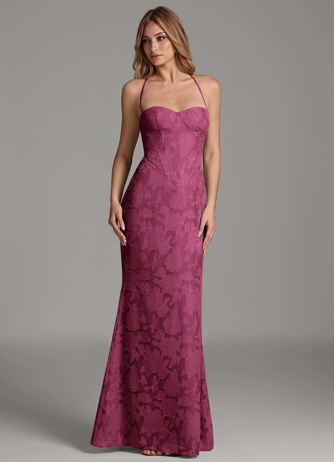 Dara Mermaid Sweetheart Floral Burnout Bridesmaid Dress in Mulberry