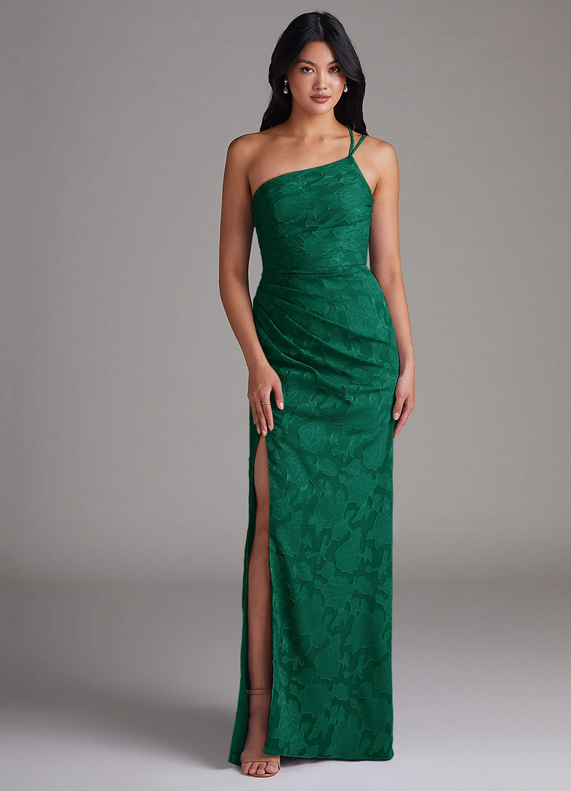 Eren Sheath One-Shoulder Floral Burnout Bridesmaid Dress in Emerald