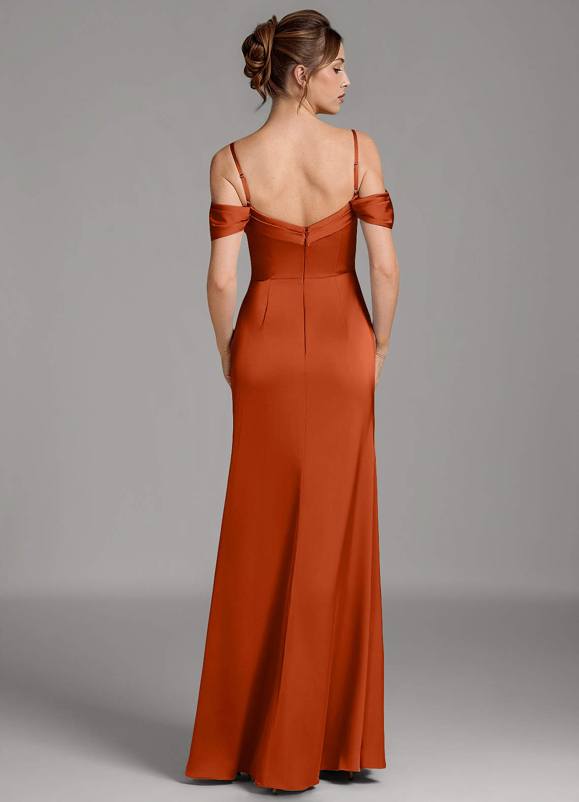 Wyatt Mermaid Off-the-Shoulder Stretch Satin Bridesmaid Dress in Paprika