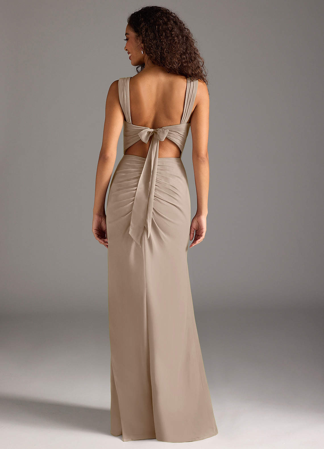 Jesaphine Sheath Square-Neck Chiffon Bridesmaid Dress in Taupe