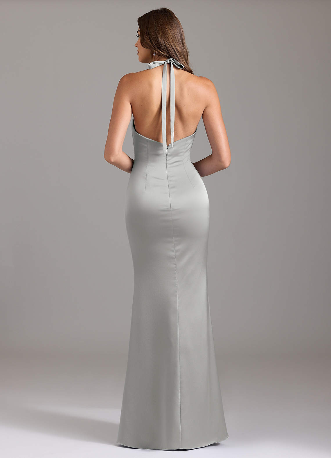 Valerie Mermaid V-Neck Stretch Satin Bridesmaid Dress in Silver