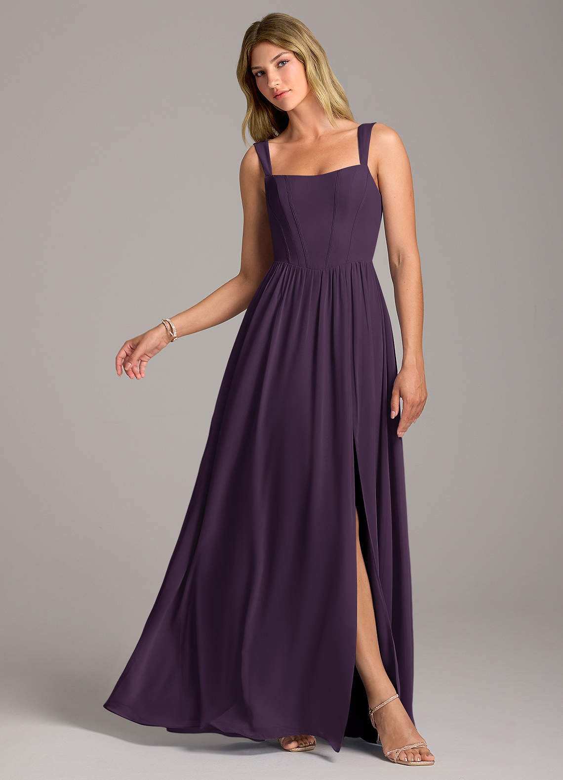 Rosaline A-Line Square-Neck Chiffon Bridesmaid Dress in Plum