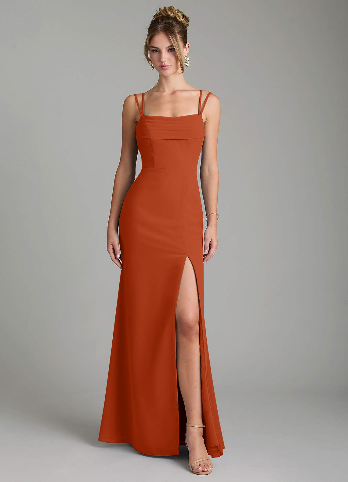 Egypt Sheath Sweetheart Chiffon Bridesmaid Dress in Burnt Orange